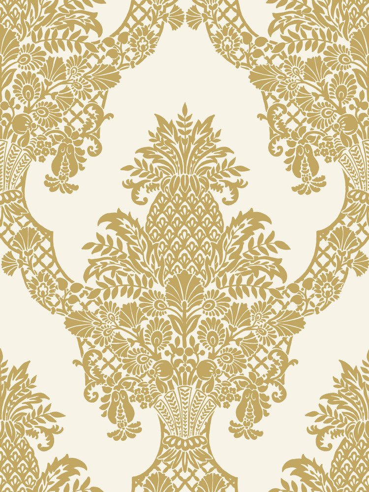 Pineapple Plantation Gold Wallpaper by York Wallcoverings Damask Resource Library Covers about 60.8 square feet 27-in by 27-ft long roll Prepasted 36 - Fabric Carolina -