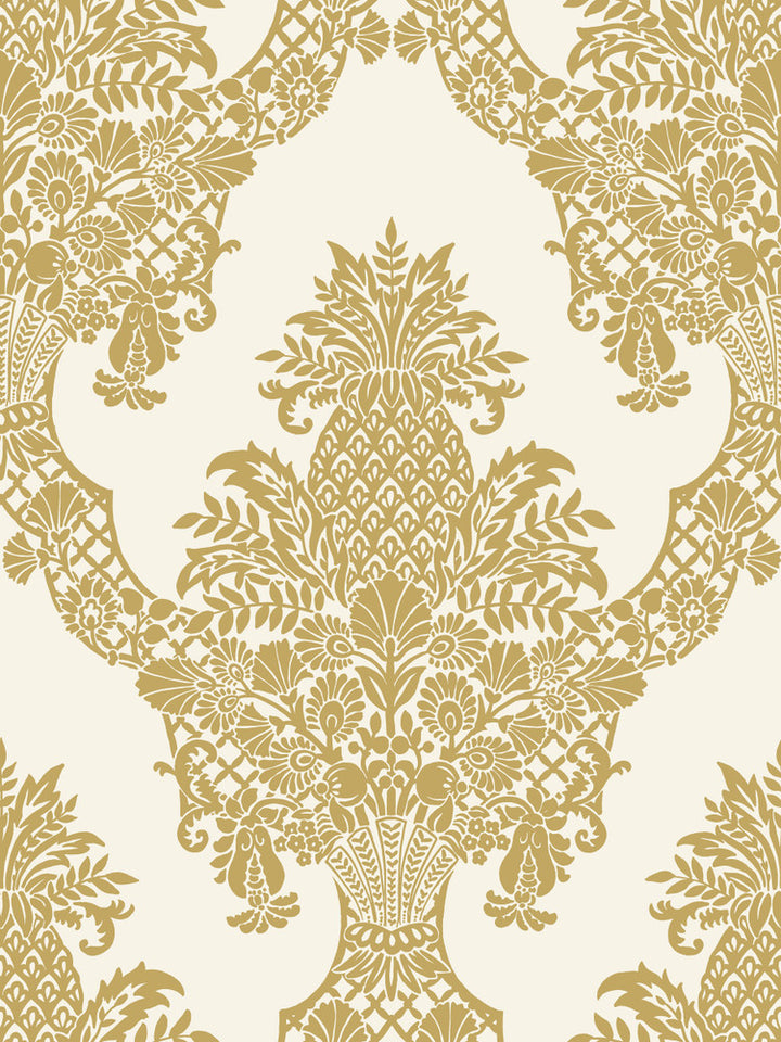 Pineapple Plantation Gold Wallpaper by York Wallcoverings Damask Resource Library Covers about 60.8 square feet 27-in by 27-ft long roll Prepasted 36 - Fabric Carolina -