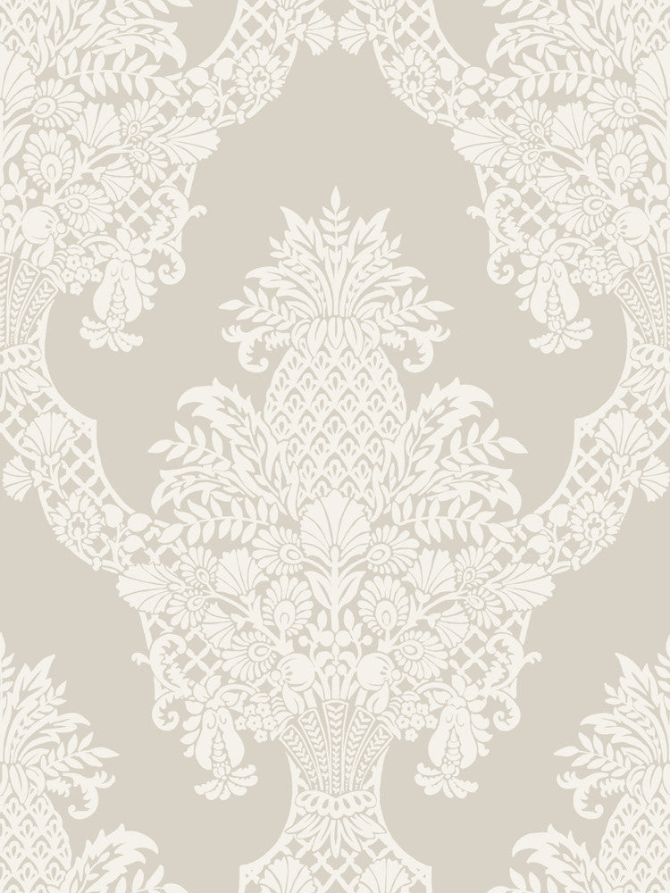 Pineapple Plantation Taupe Wallpaper by York Wallcoverings Damask Resource Library Covers about 60.8 square feet 27-in by 27-ft long roll Prepasted 36 - Fabric Carolina -