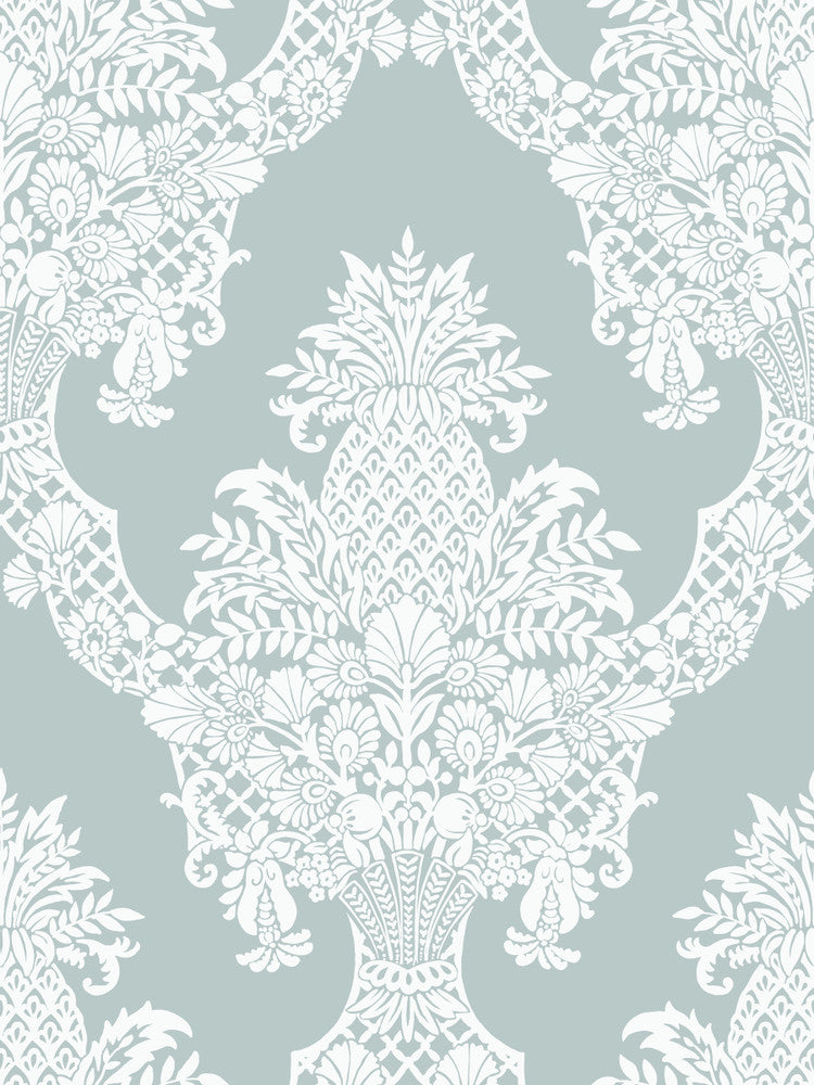 Pineapple Plantation Blue Wallpaper by York Wallcoverings Damask Resource Library Covers about 60.8 square feet 27-in by 27-ft long roll Prepasted 36 - Fabric Carolina -