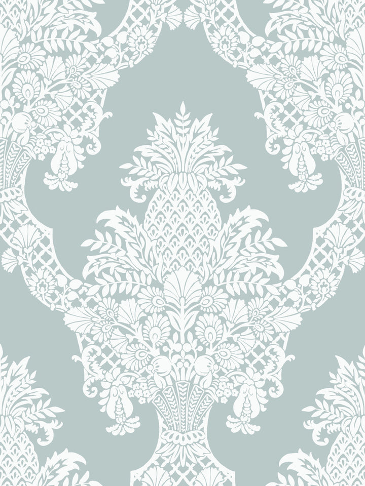 Pineapple Plantation Blue Wallpaper by York Wallcoverings Damask Resource Library Covers about 60.8 square feet 27-in by 27-ft long roll Prepasted 36 - Fabric Carolina -
