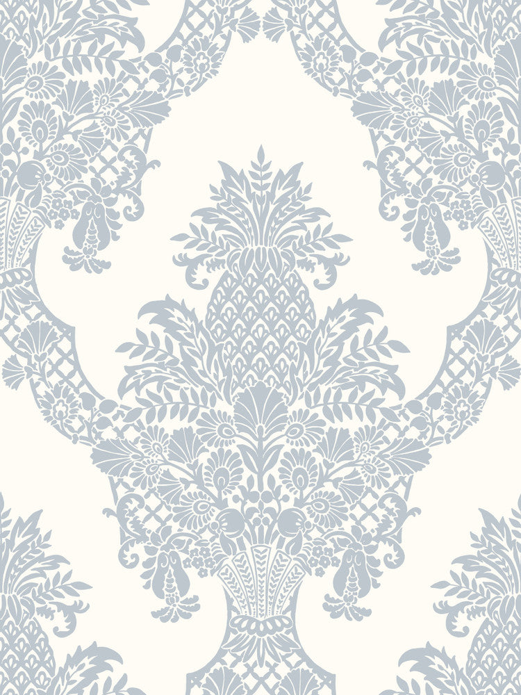 Pineapple Plantation Periwinkle & White Wallpaper by York Wallcoverings Damask Resource Library Covers about 60.8 square feet 27-in by 27-ft long roll Prepasted 36 - Fabric Carolina -