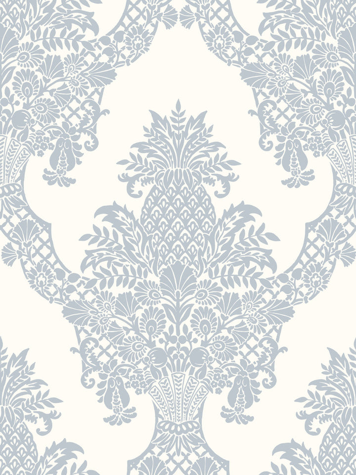 Pineapple Plantation Periwinkle & White Wallpaper by York Wallcoverings Damask Resource Library Covers about 60.8 square feet 27-in by 27-ft long roll Prepasted 36 - Fabric Carolina -