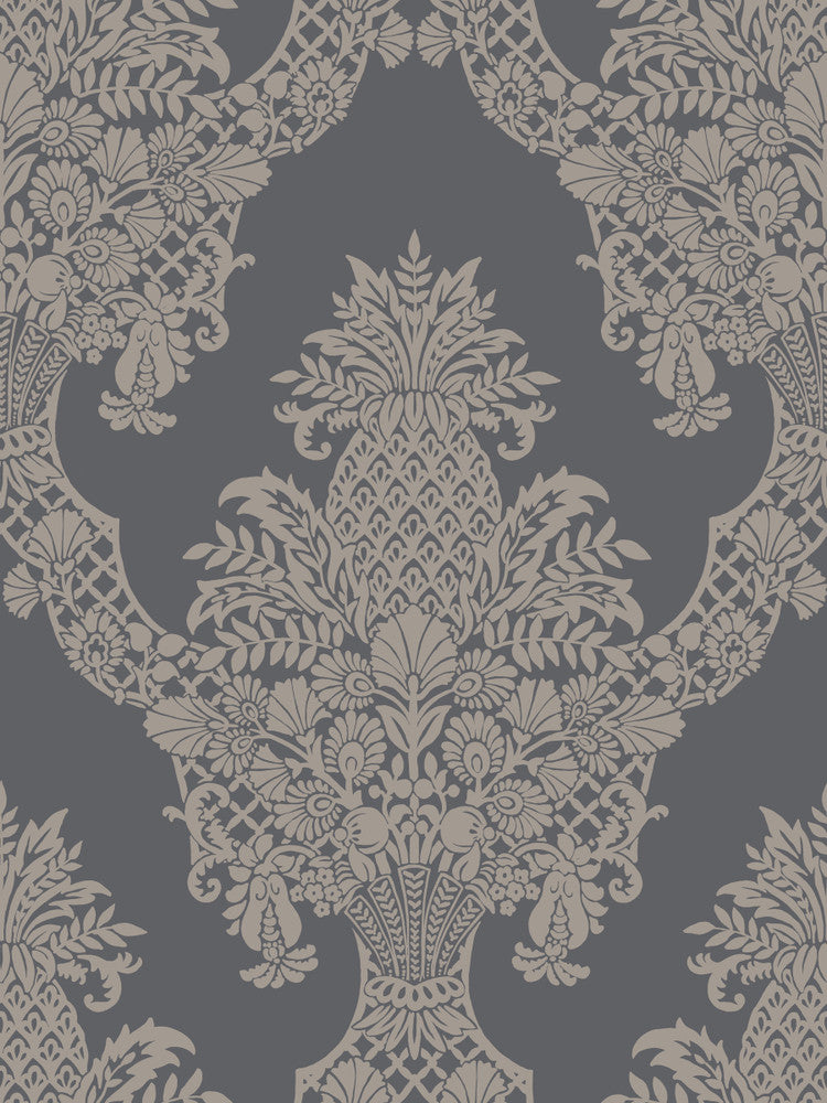 Pineapple Plantation Grey Wallpaper by York Wallcoverings Damask Resource Library Covers about 60.8 square feet 27-in by 27-ft long roll Prepasted 36 - Fabric Carolina -