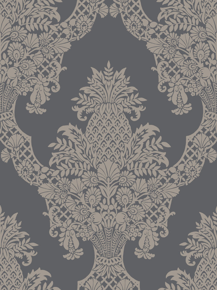 Pineapple Plantation Grey Wallpaper by York Wallcoverings Damask Resource Library Covers about 60.8 square feet 27-in by 27-ft long roll Prepasted 36 - Fabric Carolina -