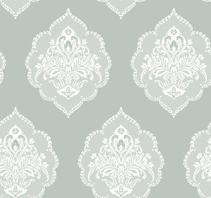 Signet Medallion Damask Green Wallpaper by York Wallcoverings