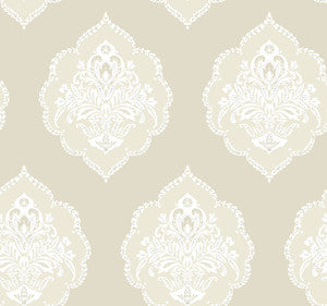 Signet Medallion Damask Beige Wallpaper by Inspired by Color
