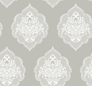 Signet Medallion Damask Grey Wallpaper by Inspired by Color