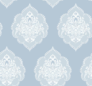 Signet Medallion Damask Blue Wallpaper by Inspired by Color