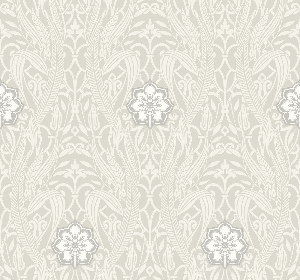 Gatsby Damask Grey Wallpaper by York Wallcoverings Damask Resource Library Covers about 60.8 square feet 27-in by 27-ft long roll Prepasted 25.25 - Fabric Carolina -