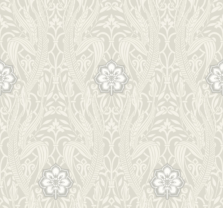 Gatsby Damask Grey Wallpaper by York Wallcoverings Damask Resource Library Covers about 60.8 square feet 27-in by 27-ft long roll Prepasted 25.25 - Fabric Carolina -