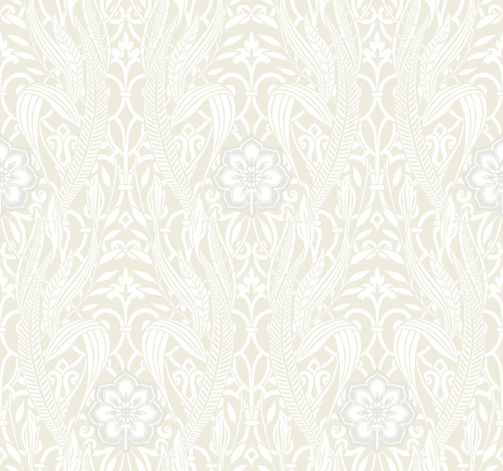 Gatsby Damask Beige Wallpaper by York Wallcoverings Damask Resource Library Covers about 60.8 square feet 27-in by 27-ft long roll Prepasted 25.25 - Fabric Carolina -