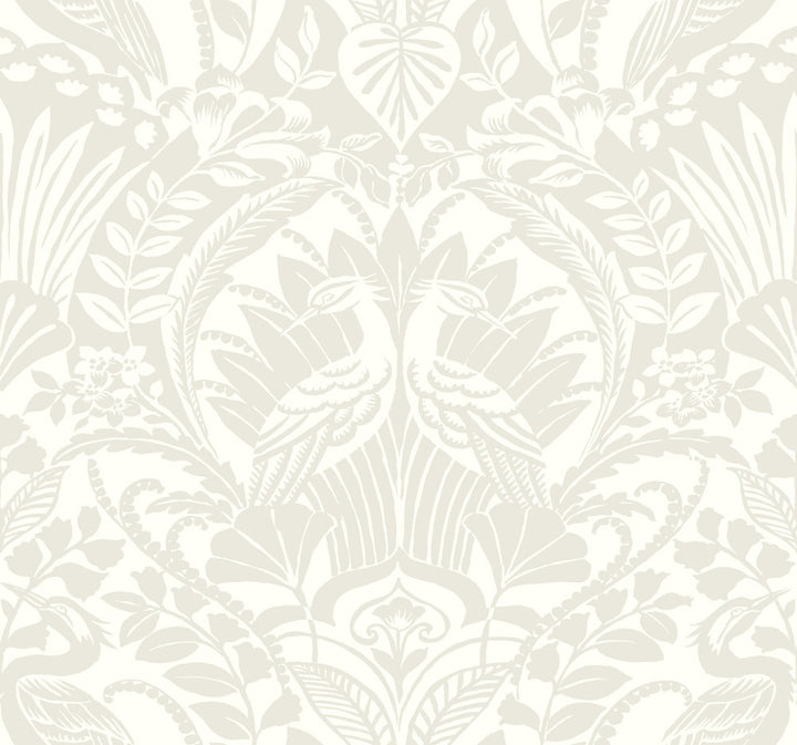 Egret Damask Taupe Wallpaper by York Wallcoverings Damask Resource Library Covers about 60.8 square feet 27-in by 27-ft long roll Prepasted 25.25 - Fabric Carolina -