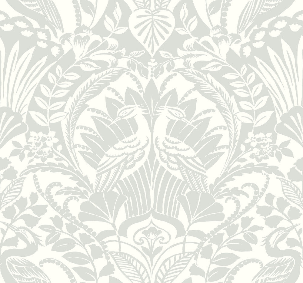 Egret Damask Green Wallpaper by York Wallcoverings Damask Resource Library Covers about 60.8 square feet 27-in by 27-ft long roll Prepasted 25.25 - Fabric Carolina -
