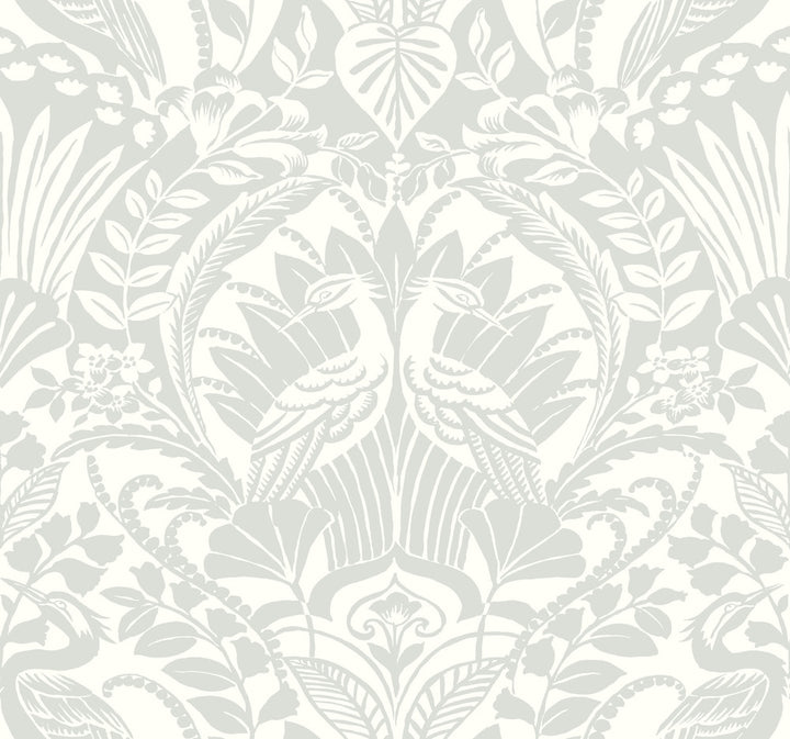 Egret Damask Green Wallpaper by York Wallcoverings Damask Resource Library Covers about 60.8 square feet 27-in by 27-ft long roll Prepasted 25.25 - Fabric Carolina -