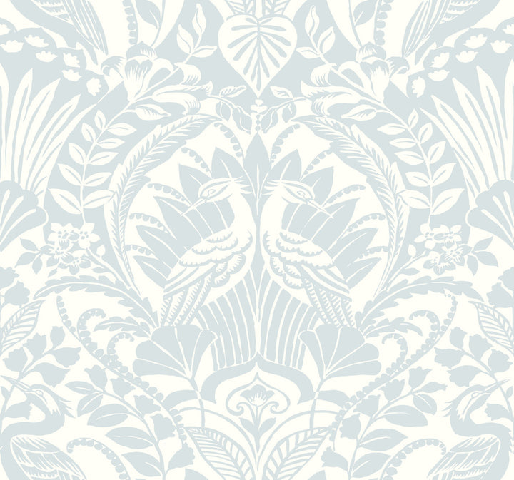 Egret Damask Blue Wallpaper by York Wallcoverings Damask Resource Library Covers about 60.8 square feet 27-in by 27-ft long roll Prepasted 25.25 - Fabric Carolina -