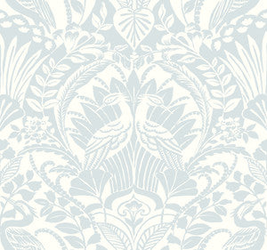 Egret Damask Blue Wallpaper by York Wallcoverings