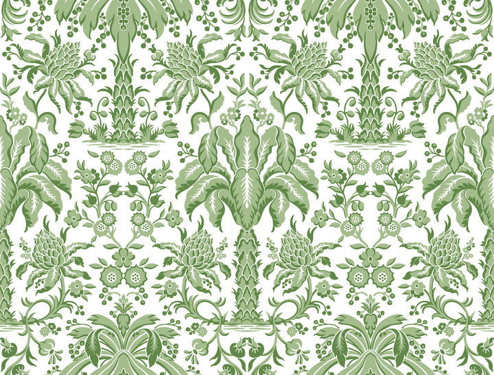 Palmetto Palm Damask Green Wallpaper by York Wallcoverings Damask Resource Library Covers about 60.8 square feet 27-in by 27-ft long roll Unpasted 20.5 - Fabric Carolina -