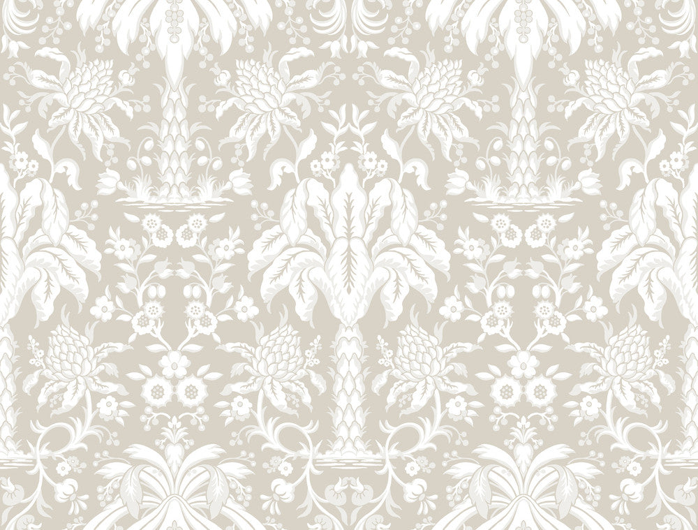 Palmetto Palm Damask Beige Wallpaper by York Wallcoverings Damask Resource Library Covers about 60.8 square feet 27-in by 27-ft long roll Unpasted 20.5 - Fabric Carolina -