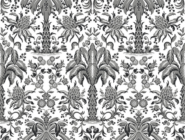 Palmetto Palm Damask Black Wallpaper by York Wallcoverings Damask Resource Library Covers about 60.8 square feet 27-in by 27-ft long roll Unpasted 20.5 - Fabric Carolina -