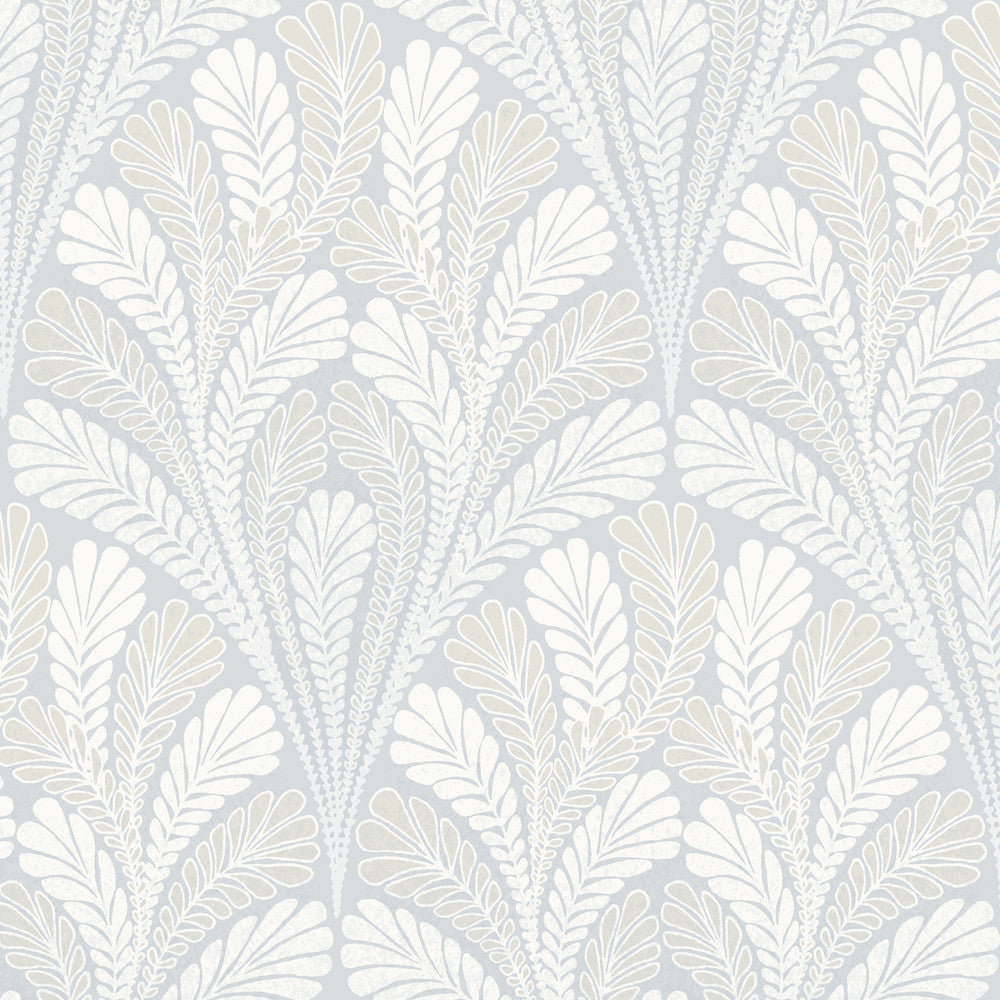 Shell Damask Blue Wallpaper by York Wallcoverings Damask Resource Library Covers about 56.4 square feet 20.5-in by 33-ft long roll Prepasted 20.5 - Fabric Carolina -