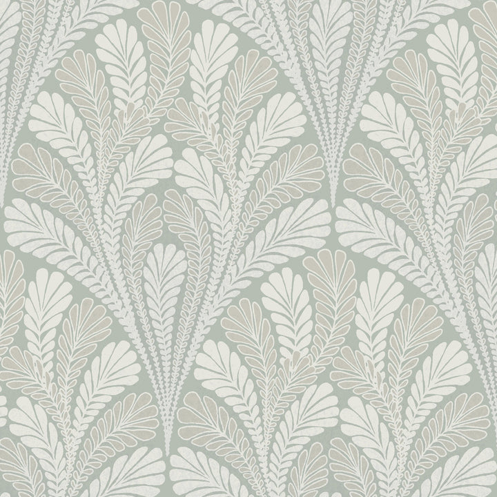 Shell Damask Green Wallpaper by York Wallcoverings Damask Resource Library Covers about 56.4 square feet 20.5-in by 33-ft long roll Prepasted 20.5 - Fabric Carolina -