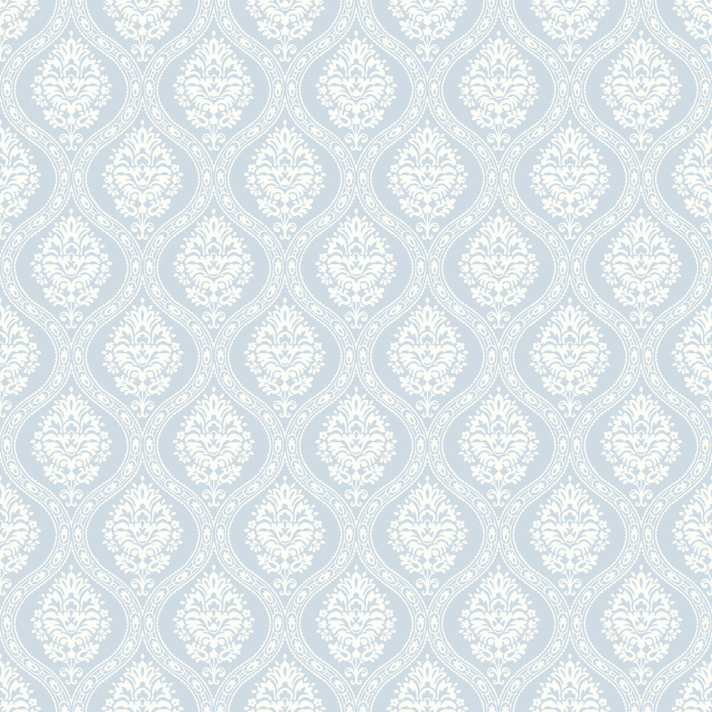 Petite Ogee Blue Wallpaper by Inspired by Color Blues II Covers about 56.4 square feet 20.5-in by 33-ft long roll Prepasted 20.5 - Fabric Carolina -