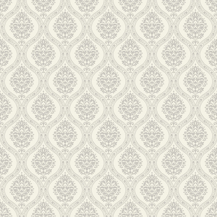 Petite Ogee Taupe Wallpaper by York Wallcoverings Damask Resource Library Covers about 56.4 square feet 20.5-in by 33-ft long roll Prepasted 20.5 - Fabric Carolina -