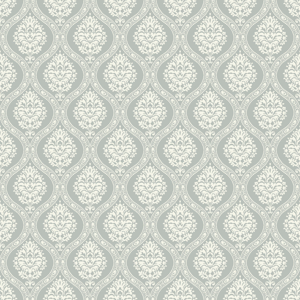 Petite Ogee Green Wallpaper by York Wallcoverings Damask Resource Library Covers about 56.4 square feet 20.5-in by 33-ft long roll Prepasted 20.5 - Fabric Carolina -