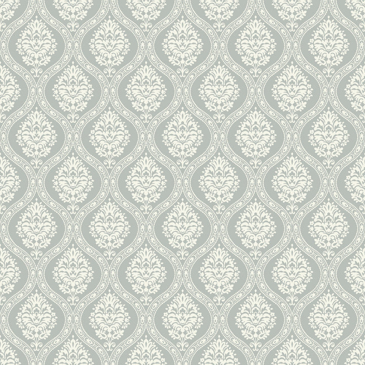 Petite Ogee Green Wallpaper by York Wallcoverings Damask Resource Library Covers about 56.4 square feet 20.5-in by 33-ft long roll Prepasted 20.5 - Fabric Carolina -