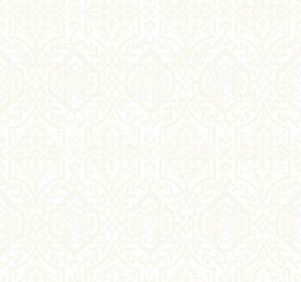 Catherdral Damask White Wallpaper by Inspired by Color Beige & Neutrals Covers about 60.8 square feet 27-in by 27-ft long roll Prepasted 25.25 - Fabric Carolina -