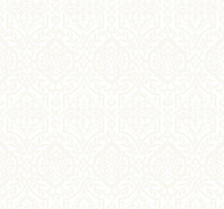 Catherdral Damask White Wallpaper by Inspired by Color Beige & Neutrals Covers about 60.8 square feet 27-in by 27-ft long roll Prepasted 25.25 - Fabric Carolina -