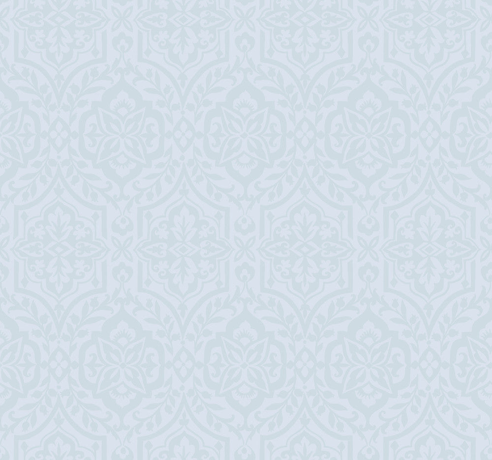 Cathedral Damask Blue Wallpaper by York Wallcoverings Damask Resource Library Covers about 60.8 square feet 27-in by 27-ft long roll Prepasted 25.25 - Fabric Carolina -