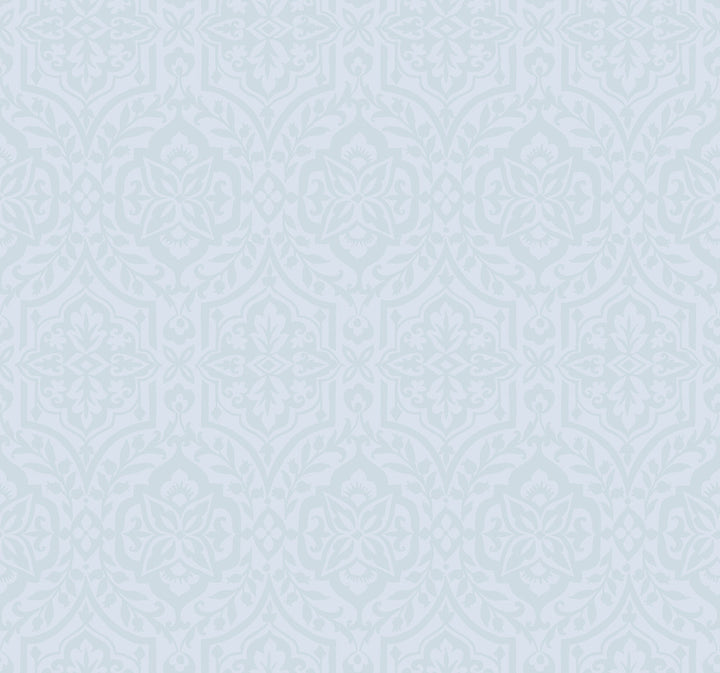 Cathedral Damask Blue Wallpaper by York Wallcoverings Damask Resource Library Covers about 60.8 square feet 27-in by 27-ft long roll Prepasted 25.25 - Fabric Carolina -