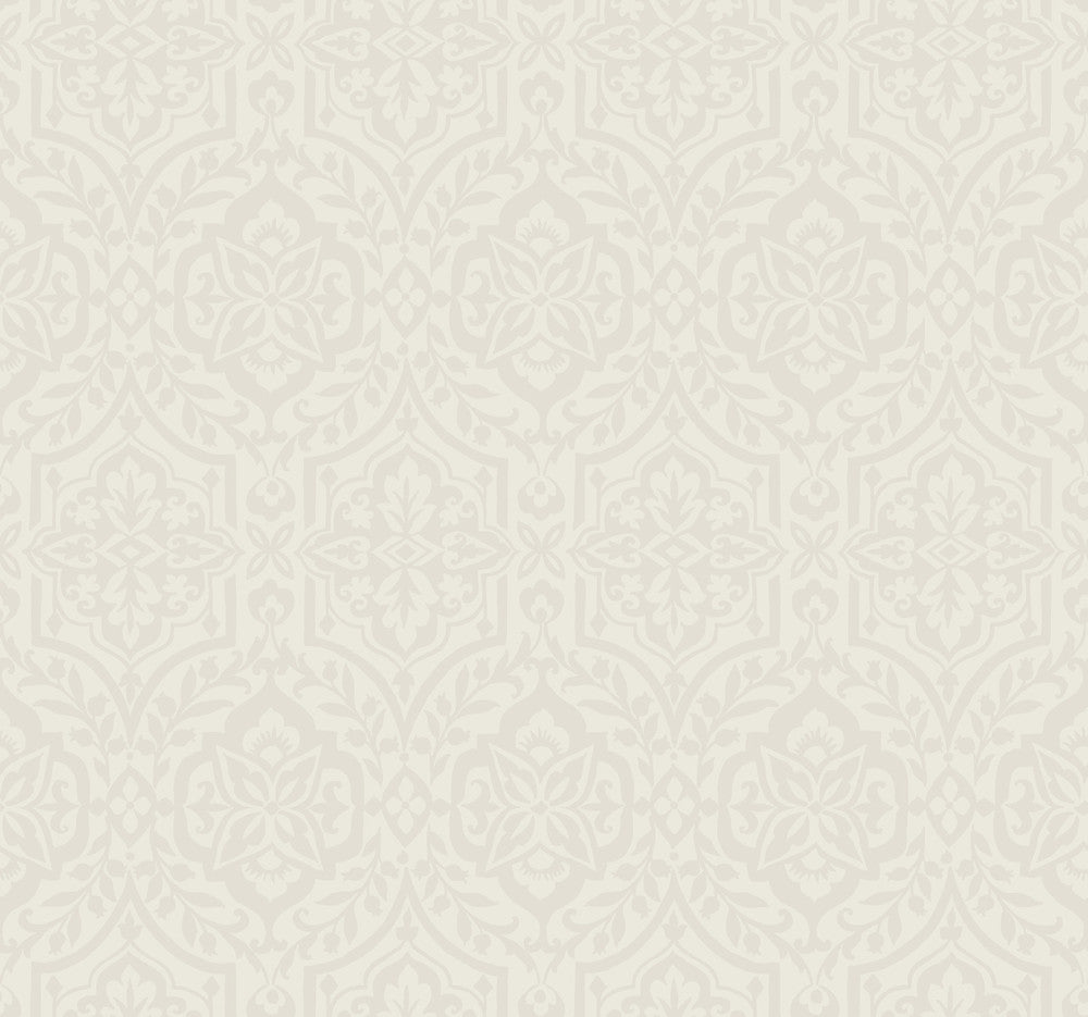 Catherdral Damask Taupe Wallpaper by York Wallcoverings Damask Resource Library Covers about 60.8 square feet 27-in by 27-ft long roll Prepasted 25.25 - Fabric Carolina -