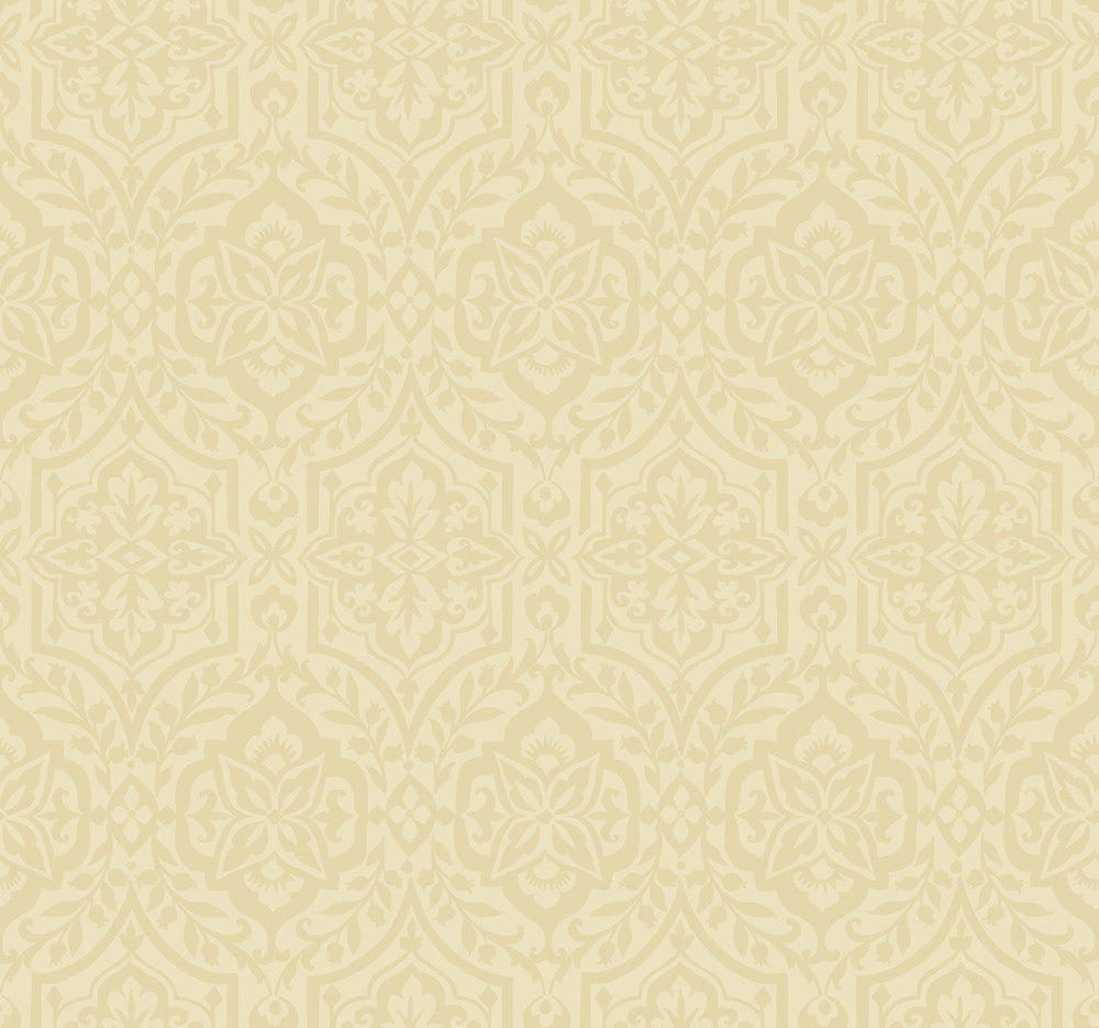 Cathedral Damask Gold Wallpaper by York Wallcoverings Damask Resource Library Covers about 60.8 square feet 27-in by 27-ft long roll Prepasted 25.25 - Fabric Carolina -
