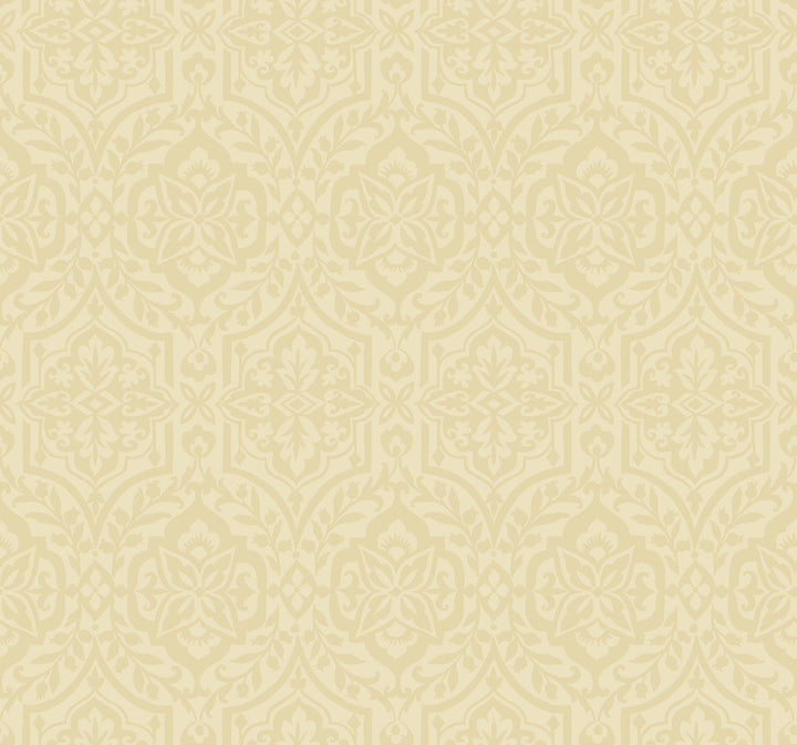 Cathedral Damask Gold Wallpaper by York Wallcoverings Damask Resource Library Covers about 60.8 square feet 27-in by 27-ft long roll Prepasted 25.25 - Fabric Carolina -