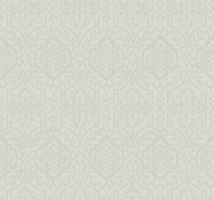 Cathedral Damask Grey Wallpaper by York Wallcoverings Damask Resource Library Covers about 60.8 square feet 27-in by 27-ft long roll Prepasted 25.25 - Fabric Carolina -