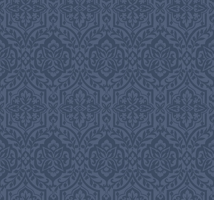 Cathedral Damask Blue Wallpaper by Inspired by Color Blues II Covers about 60.8 square feet 27-in by 27-ft long roll Prepasted 25.25 - Fabric Carolina -
