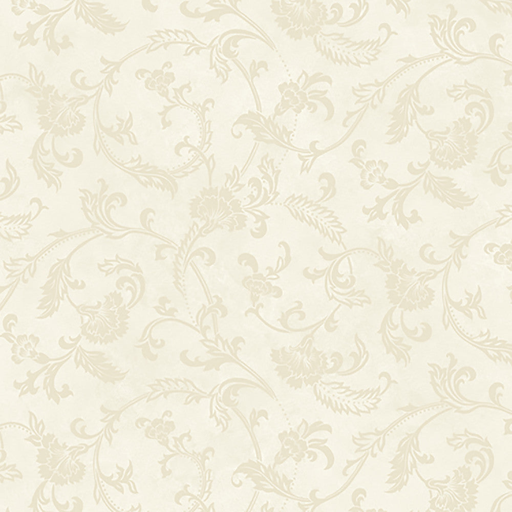 Trento Cream Floral Motif Scroll Wallpaper by Lucky Day Super Value Program Covers about 56.4 square feet 20.5-in by 33-ft long roll Prepasted 20.5 - Fabric Carolina -