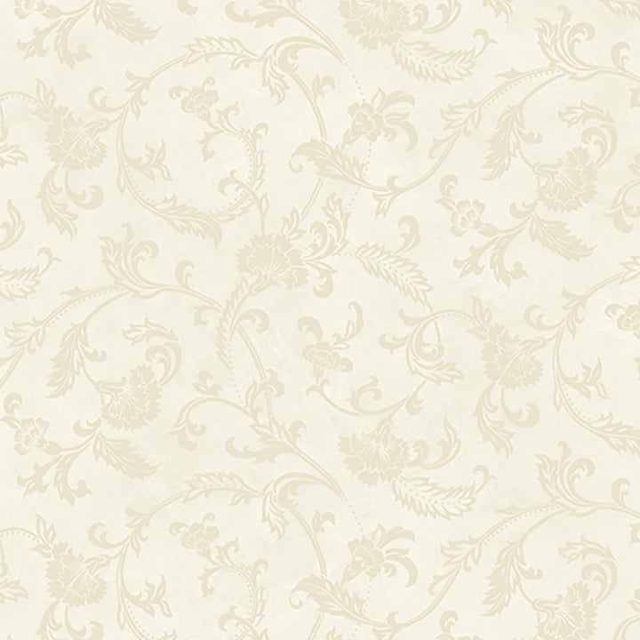 Trento Cream Floral Motif Scroll Wallpaper by Lucky Day Super Value Program Covers about 56.4 square feet 20.5-in by 33-ft long roll Prepasted 20.5 - Fabric Carolina -