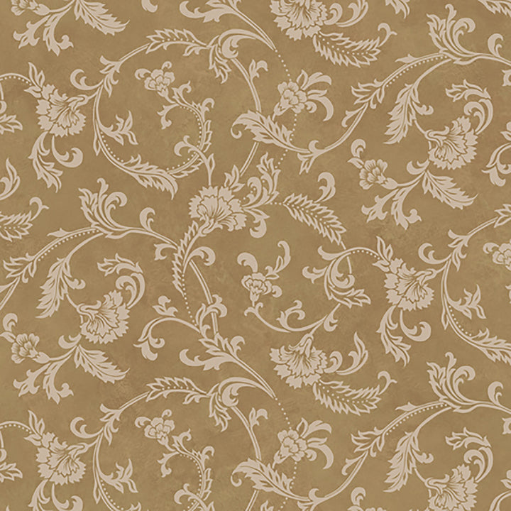 Trento Brown Floral Motif Scroll Wallpaper by Lucky Day Super Value Program Covers about 56.4 square feet 20.5-in by 33-ft long roll Prepasted 20.5 - Fabric Carolina -