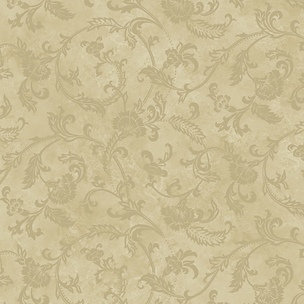 Trento Beige Floral Motif Scroll Wallpaper by Lucky Day Super Value Program Covers about 56.4 square feet 20.5-in by 33-ft long roll Prepasted 20.5 - Fabric Carolina -