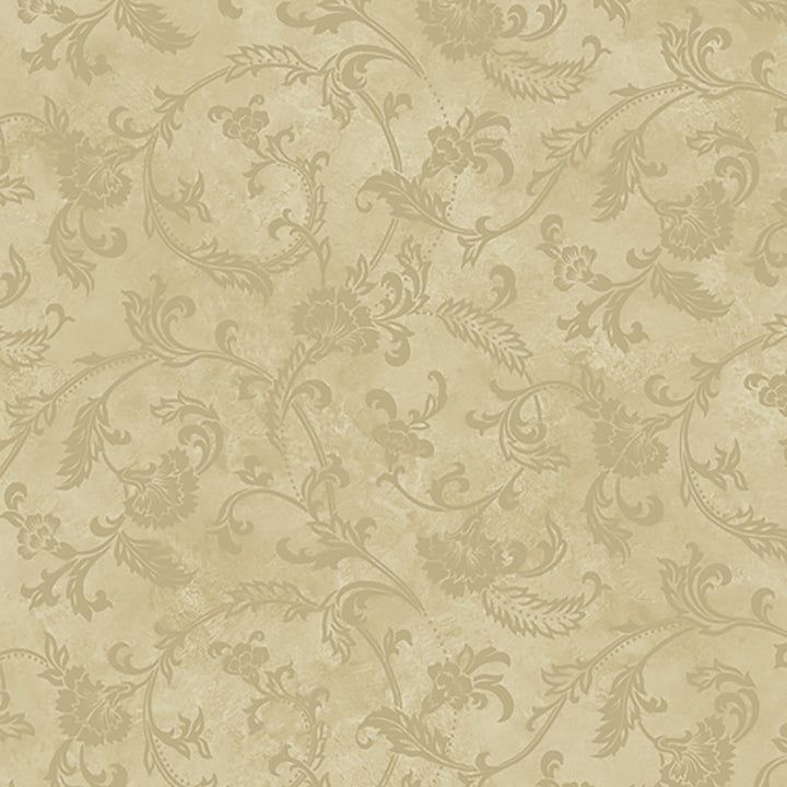 Trento Beige Floral Motif Scroll Wallpaper by Lucky Day Super Value Program Covers about 56.4 square feet 20.5-in by 33-ft long roll Prepasted 20.5 - Fabric Carolina -