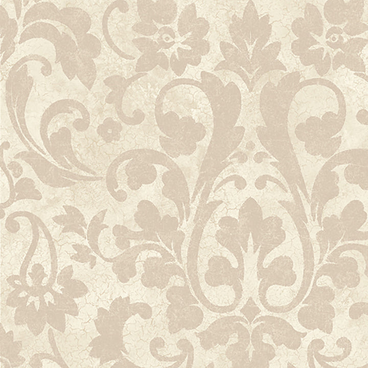Turin Faded Cream Damask Wallpaper by Lucky Day Super Value Program Covers about 56.4 square feet 20.5-in by 33-ft long roll Prepasted 20.5 - Fabric Carolina -
