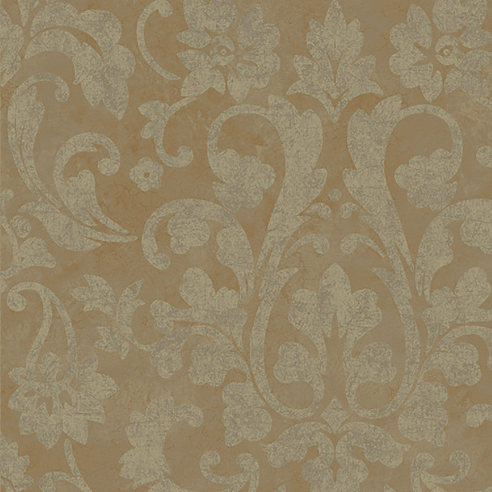 Turin Faded Brown Damask Wallpaper by Lucky Day Super Value Program Covers about 56.4 square feet 20.5-in by 33-ft long roll Prepasted 20.5 - Fabric Carolina -