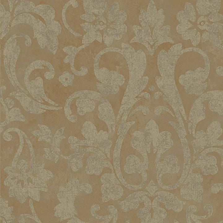 Turin Faded Brown Damask Wallpaper by Lucky Day Super Value Program Covers about 56.4 square feet 20.5-in by 33-ft long roll Prepasted 20.5 - Fabric Carolina -