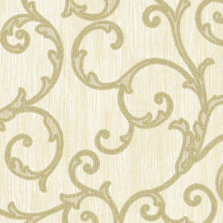 Stitched Gold Scroll Wallpaper by Lucky Day Super Value Program Covers about 56.4 square feet 20.5-in by 33-ft long roll Prepasted 20.5 - Fabric Carolina -