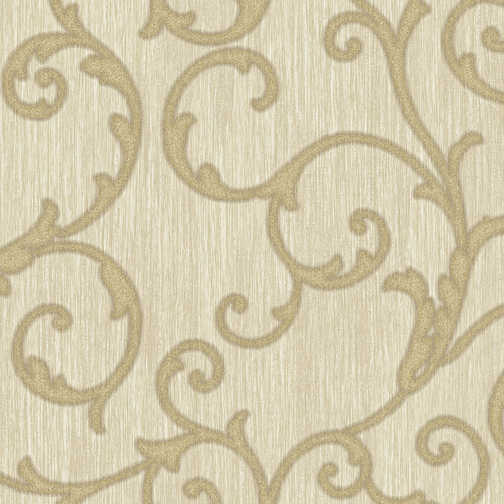 Stitched Champagne Scroll Wallpaper by Lucky Day Super Value Program Covers about 56.4 square feet 20.5-in by 33-ft long roll Prepasted 20.5 - Fabric Carolina -