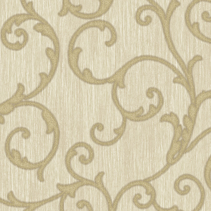 Stitched Champagne Scroll Wallpaper by Lucky Day Super Value Program Covers about 56.4 square feet 20.5-in by 33-ft long roll Prepasted 20.5 - Fabric Carolina -